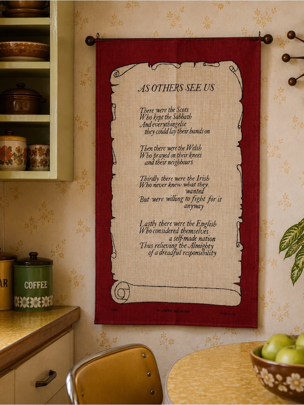 VTG As Others See Us Poem Linen Tea Towel UK Scots Welsh Irish English Wall Art